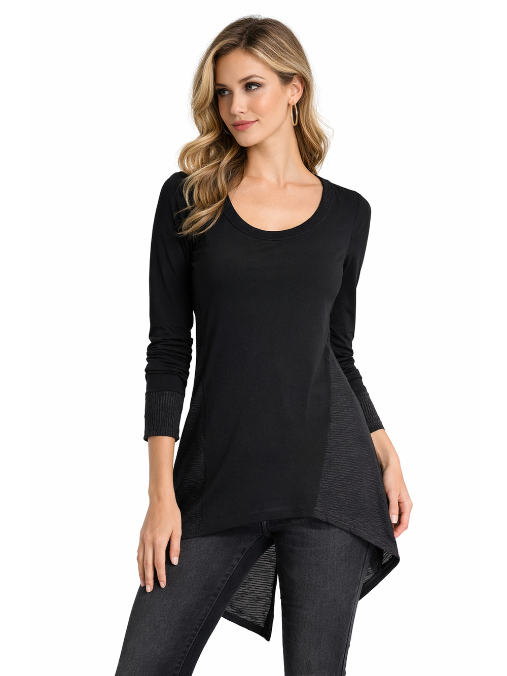 Vintage Joseph Ribkoff Scoop Neck Tunic Womens 8 Black Silky Minimalist Luxury